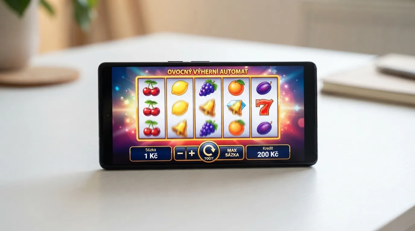 Rozhraní online automatu s viditelnou sázkou 1 Kč na spin a zůstatkem na kontě