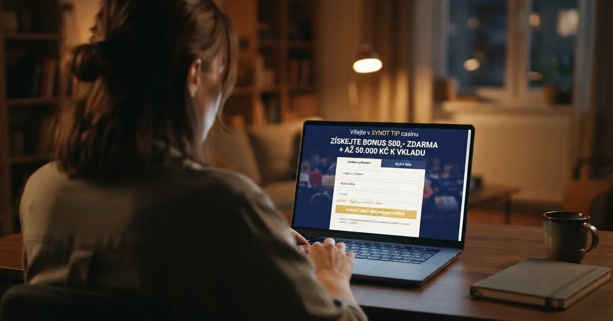 Rozhraní online casina zobrazující registrační formulář s nabídkou uvítacího bonusu