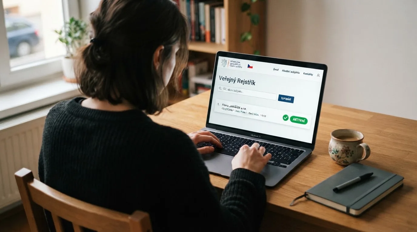 Detail úředního dokumentu – ověření licence Ministerstva financí ČR v online registru na displeji počítače