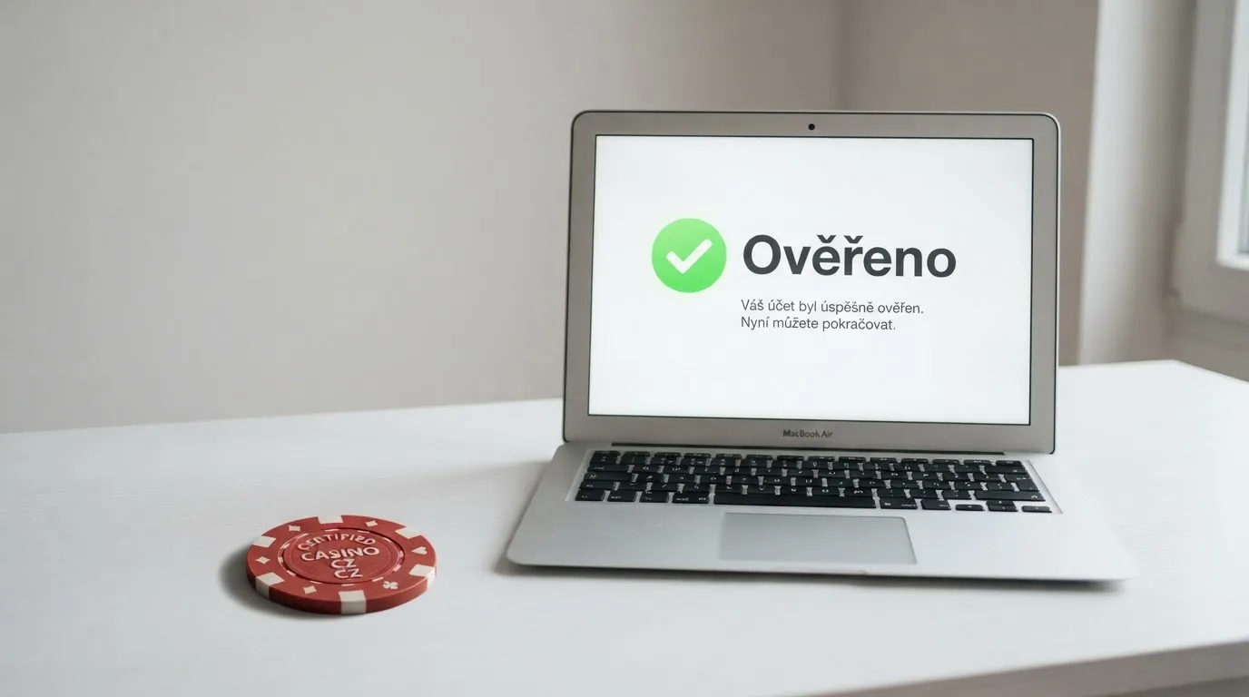 Úřední dokument s razítkem Ministerstva financí ČR vedle monitoru s otevřeným online casinem