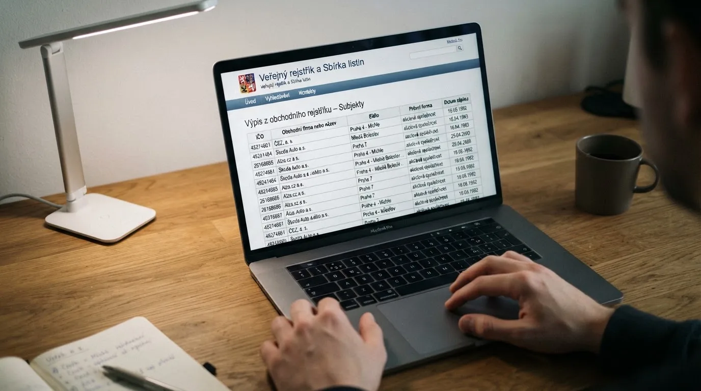 Úřední výpis ze Seznamu provozovatelů hazardních her na webu Ministerstva financí ČR, zobrazený na monitoru