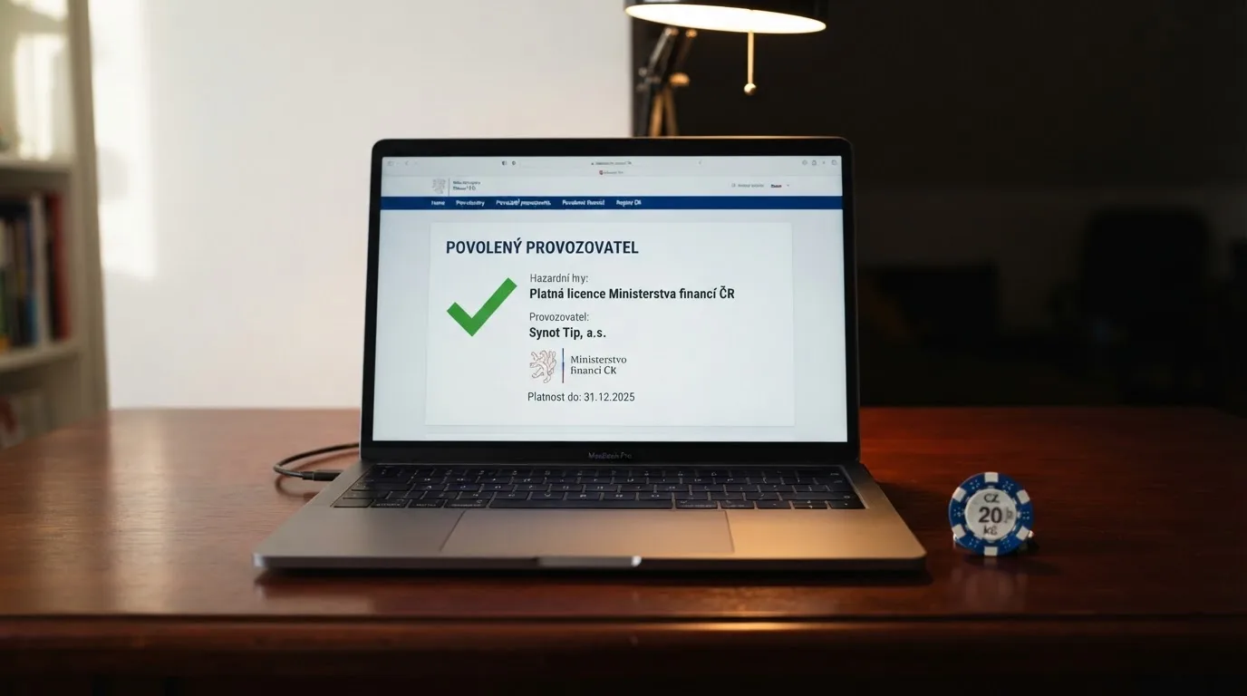 Úřední dokument s razítkem vedle symbolu online casina — kontrast mezi oficiální licencí a šedou zónou