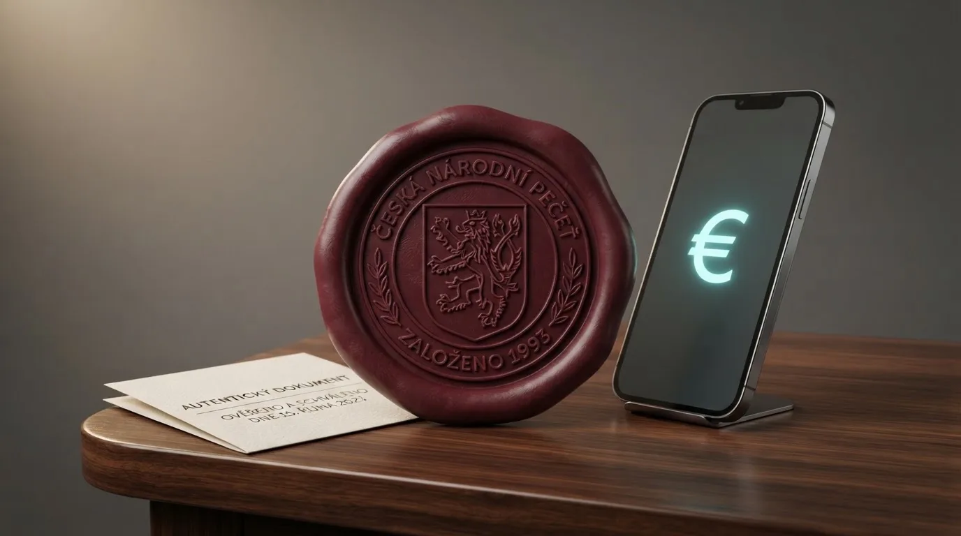 Úřední dokument nebo razítko symbolizující zahraniční herní licenci, vedle logo USDT