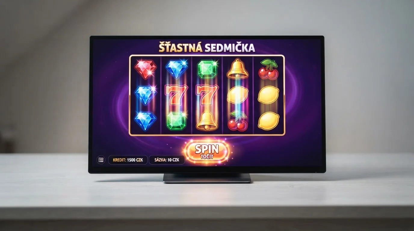 Online výherní automat s roztočenými válci na obrazovce počítače