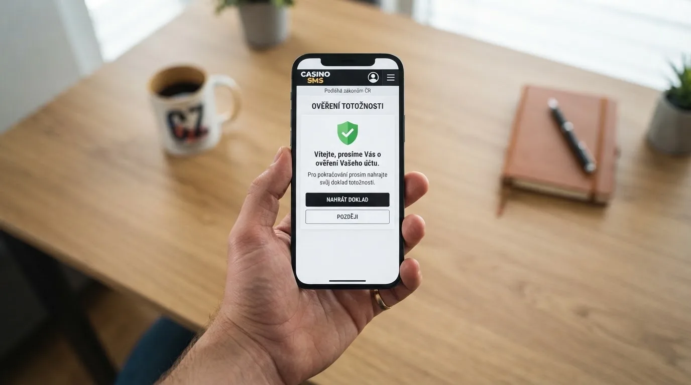 Mobilní telefon zobrazující proces ověření identity přes Bank iD při registraci do online casina