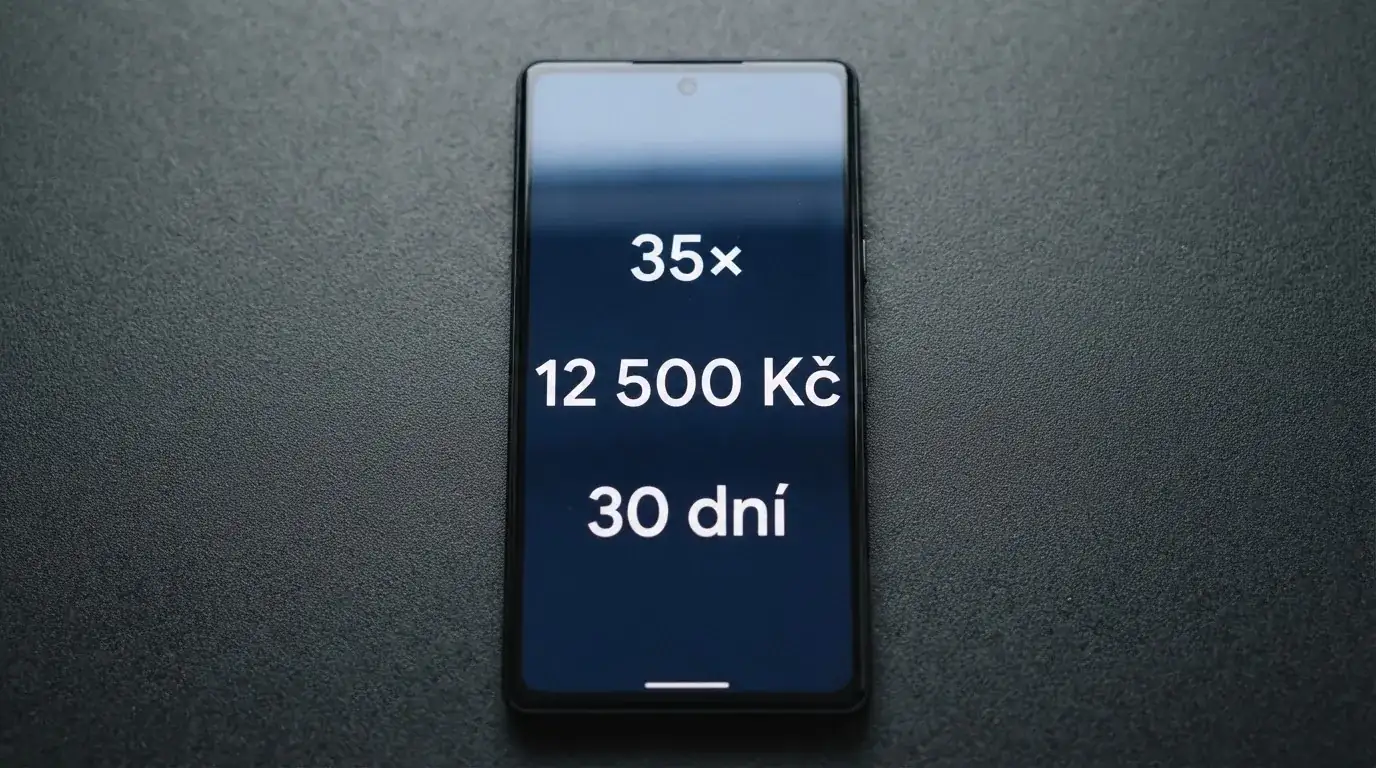 Detailní záběr na bonusové podmínky s vyznačenými čísly — wagering 35×, max výhra 12 500 Kč, časový limit 30 dní