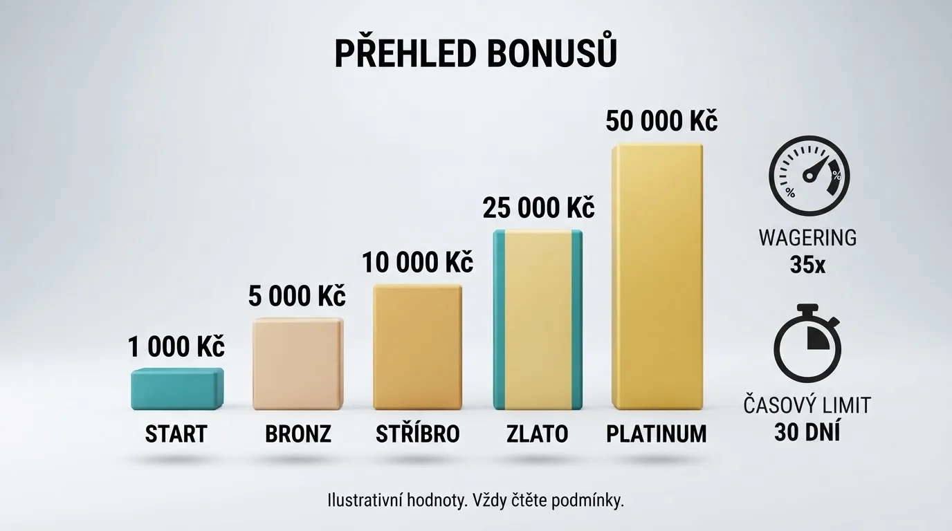 Srovnávací tabulka s hodnotami bonusů, wageringu a maximálního výběru napříč operátory