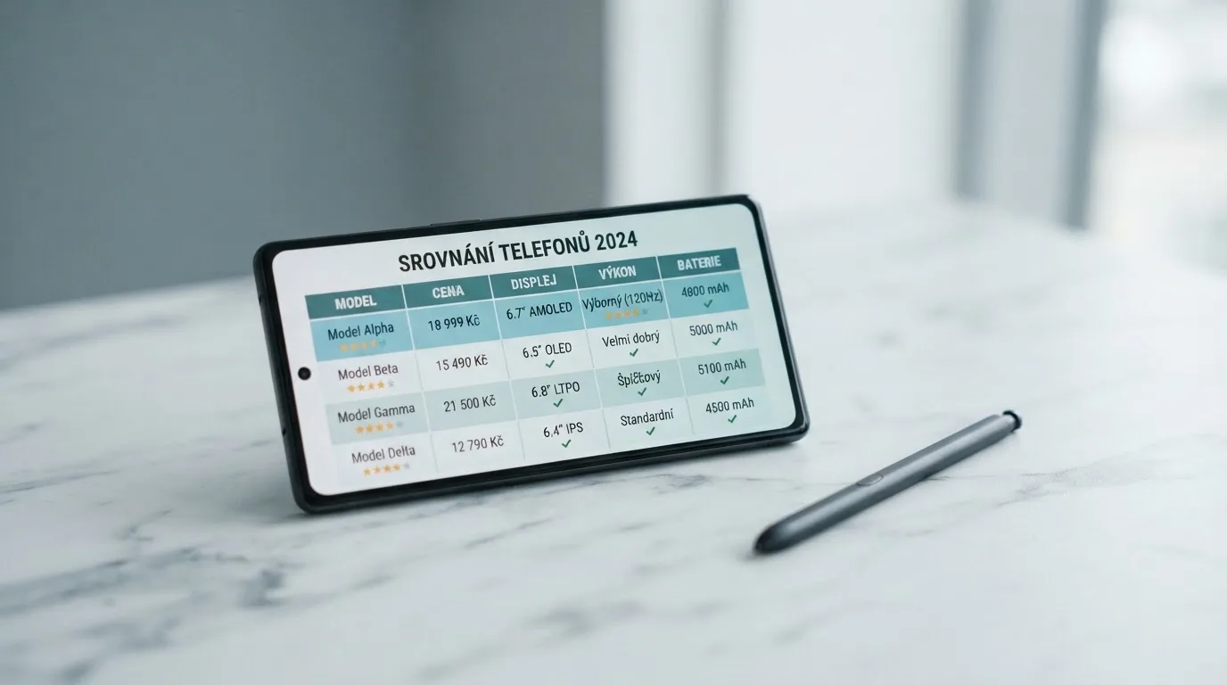 Srovnávací tabulka deseti mobilních casin na obrazovce telefonu s zvýrazněnými klíčovými parametry — licence, počet her a bonus