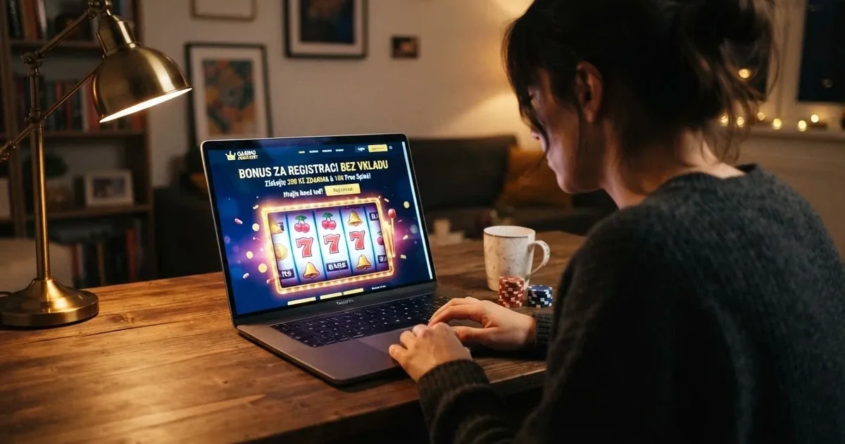 Rozhraní online casina s českou licencí zobrazující nabídku bonusu za registraci bez vkladu