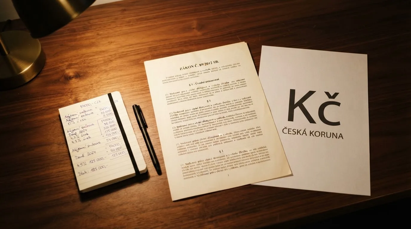 Úřední výtah ze zákona o hazardních hrách položený vedle kalkulačky a české koruny — symbolizuje daňovou povinnost, na kterou zákon u výher pamatuje.